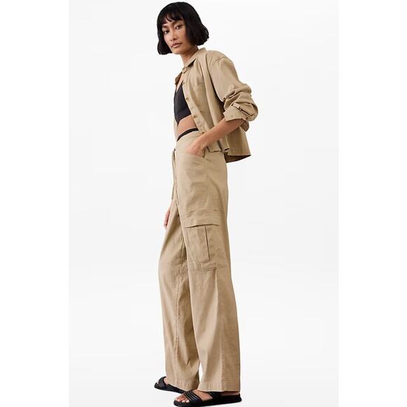 Athleta Paradise Straight Leg Cargo Pants Drawstring Waist Linen Blend Flax, NWT - Picture 14 of 14